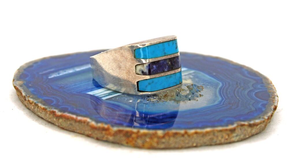 Taxco TC-104 Sterling Silver Lapis and Turquoise Inlay Ring